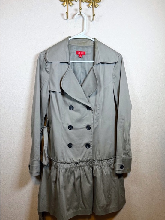 Elle Jackets & Blazers - ELLE Gray Peplum Lightweight Double-Breasted Trench Coat with Skirt. Size M